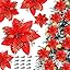 SPORTYOUTH 30pcs Poinsettia Artificial Christmas Flowers with Clips Stems, 5.5" Xmas Tree Decoration Ornament Glitter Poinsettias Flower for Wreath Garland New Year Holiday Wedding Home Party