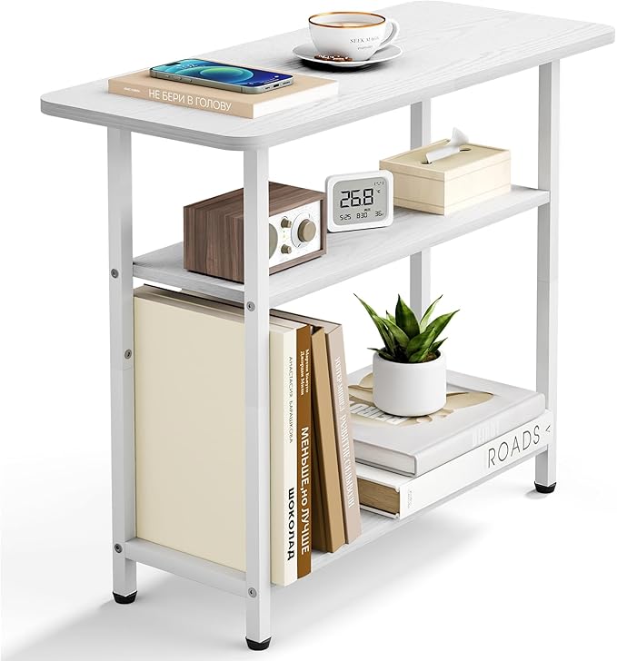 SLEEPING LAMB Side Table for Living Room, 3-Tier End Table for Small Space with Wide Storage Tabletop, Rustic Brown Narrow Nightstand for Bedroom, Sofa Couch