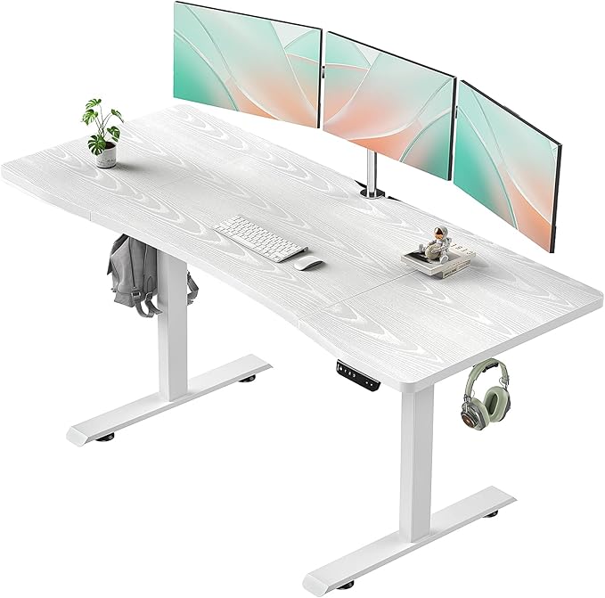 Veken 63 x 28 Inch Electric Standing Desk, Sit to Stand Up, Work Home Office Computer Table for Study, Walking Pad, Writing, and Games, Wooden Desktop Desks