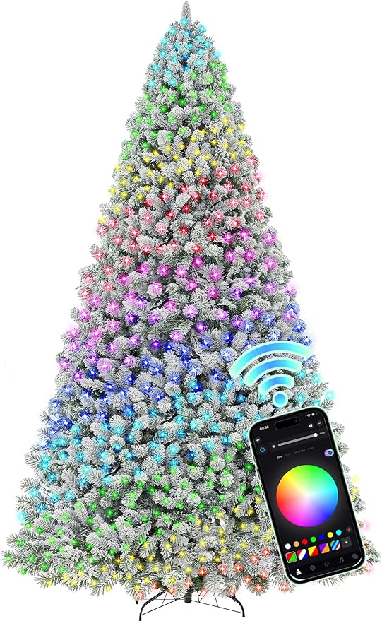 HOLLO STAR Flocked Prelit Christmas Tree with 200 LED Lights, App Control, Artificial Christmas Tree, Multi-Color RGBW Lights, 400 Branch Tips, Snow Xmas Tree, for Home, Party