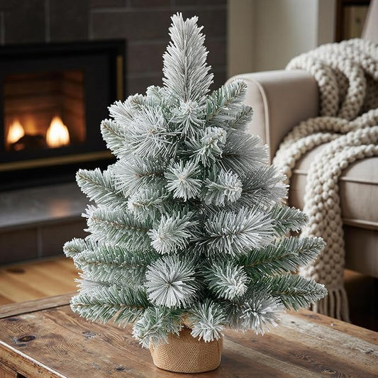 Unlit Snow Flocked Artificial Holiday Christmas Tree No Lights, Full Hinged Spruce Branch Tips for Home, Office, Party Decoration No Prelit Foldable Base