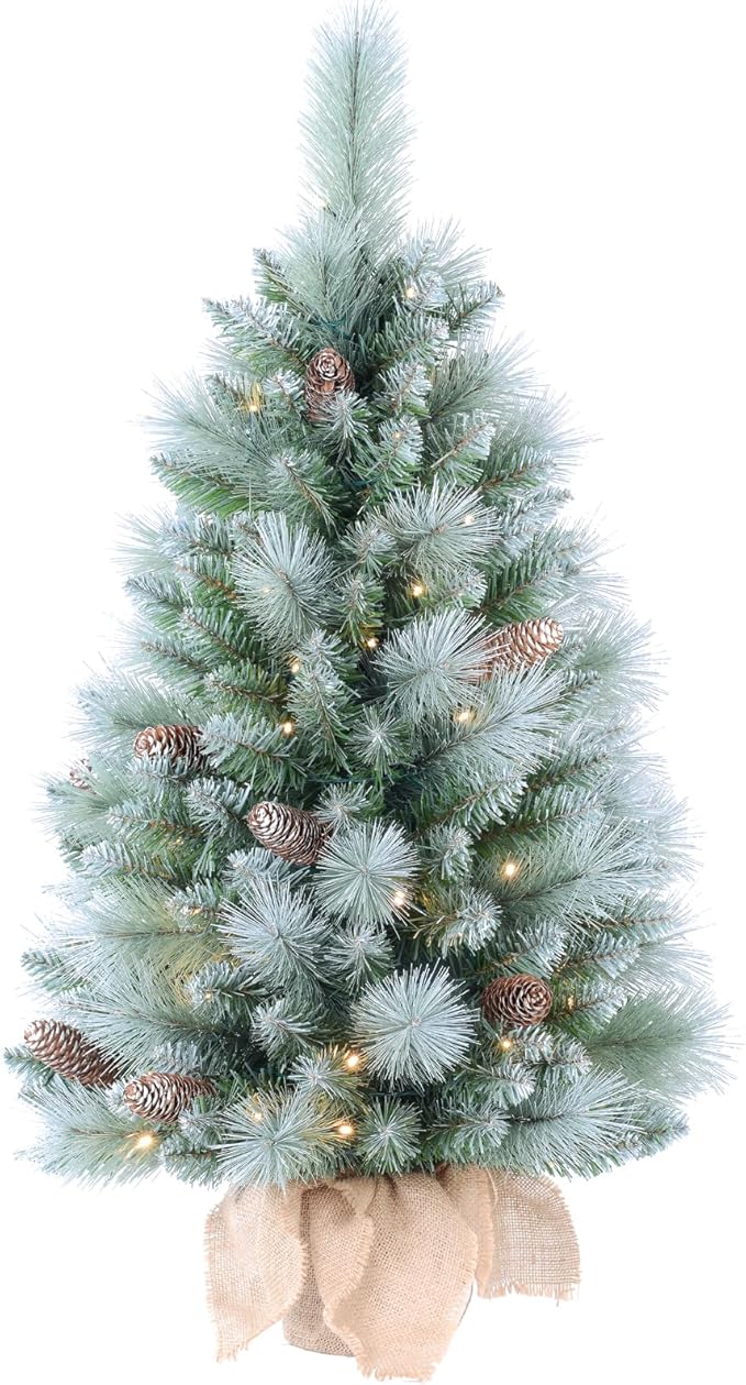 Unlit Snow Flocked Artificial Holiday Christmas Tree No Lights, Full Hinged Spruce Branch Tips for Home, Office, Party Decoration No Prelit Foldable Base