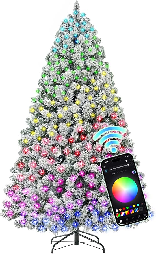HOLLO STAR Flocked Prelit Christmas Tree with 200 LED Lights, App Control, Artificial Christmas Tree, Multi-Color RGBW Lights, 400 Branch Tips, Snow Xmas Tree, for Home, Party
