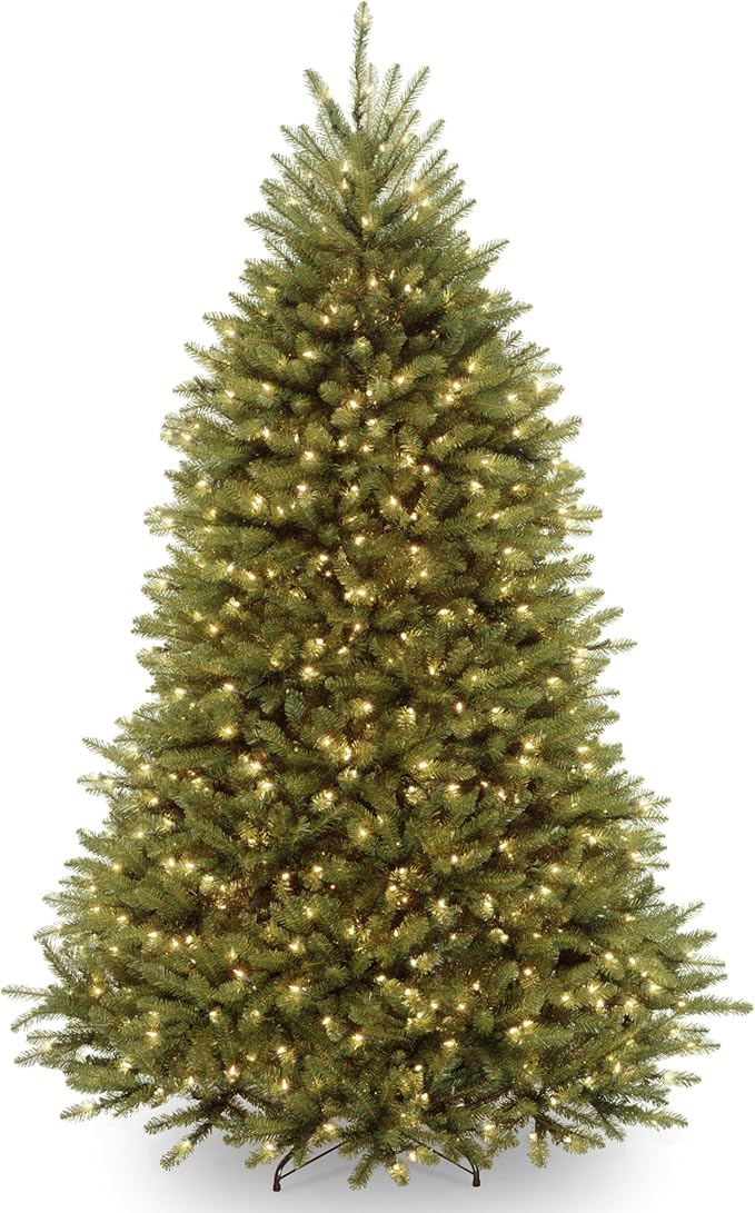 National Tree Company Pre-Lit Artificial Full Christmas Tree, Green, Dunhill Fir, White Lights, Includes Stand