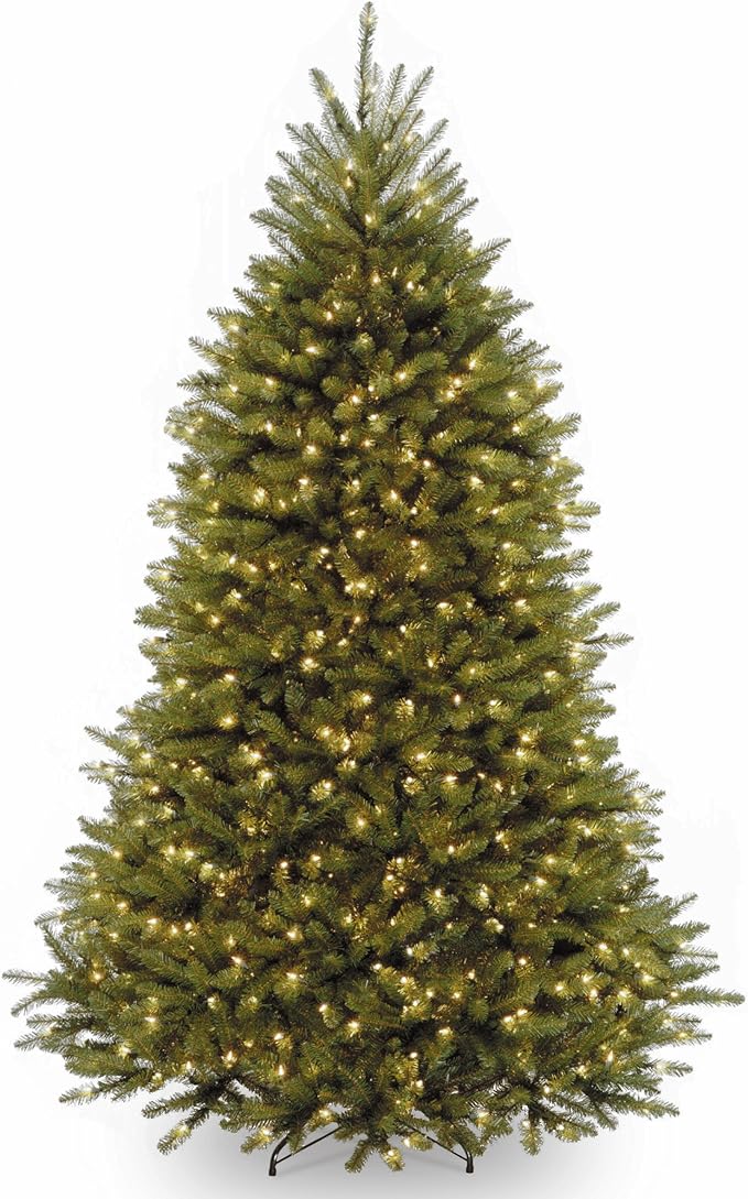 National Tree Company Pre-Lit Artificial Full Christmas Tree, Green, Dunhill Fir, White Lights, Includes Stand