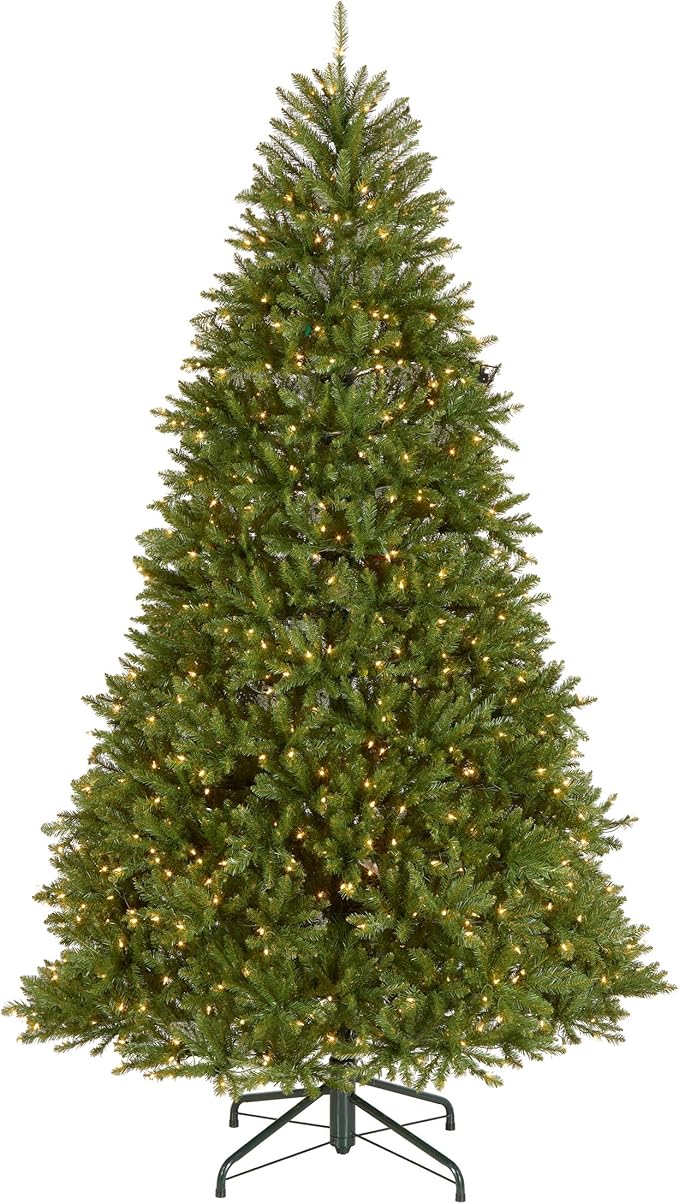 National Tree Company Pre-Lit Artificial Full Christmas Tree, Green, Dunhill Fir, White Lights, Includes Stand