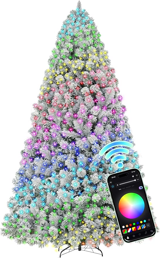 HOLLO STAR Flocked Prelit Christmas Tree with 200 LED Lights, App Control, Artificial Christmas Tree, Multi-Color RGBW Lights, 400 Branch Tips, Snow Xmas Tree, for Home, Party