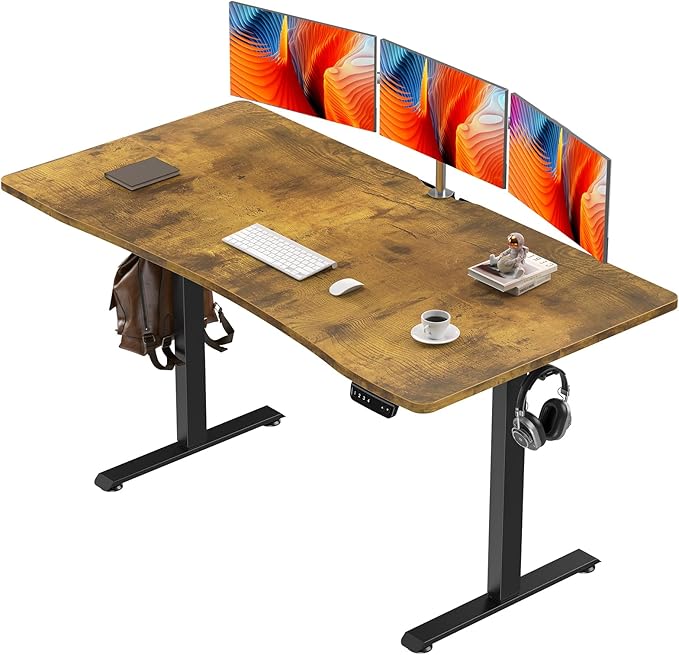 Veken 63 x 28 Inch Electric Standing Desk, Sit to Stand Up, Work Home Office Computer Table for Study, Walking Pad, Writing, and Games, Wooden Desktop Desks