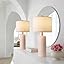 PoKat Bedside Table Lamp for Bedroom Nightstands, Ceramic Lamp for Living Room, White Night Stand Light with Round Linen Shade, Modern,