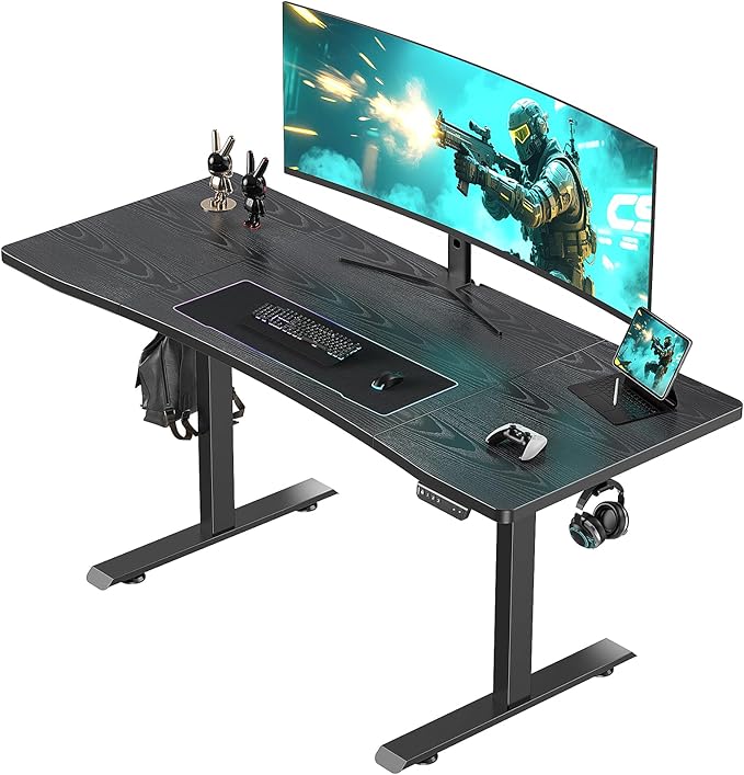 Veken 63 x 28 Inch Electric Standing Desk, Sit to Stand Up, Work Home Office Computer Table for Study, Walking Pad, Writing, and Games, Wooden Desktop Desks