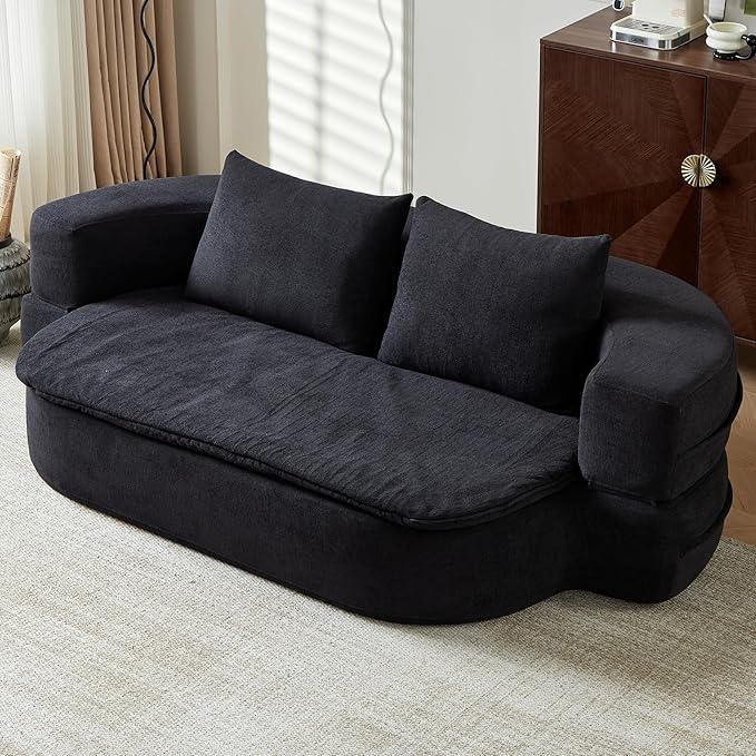 79" Convertible Folding Sofa Bed, Boneless Sleeper Sofa Couch for Small Spaces, Futon Couch Bed with Pillow & Blanket, Comfy Modern Memory Foam Sofa for Living Room & Bedroom