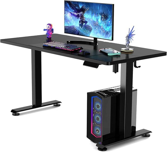 Veken Large Electric Standing Desk, Heights Adjustable, Sit to Stand Up, Work Home Office Computer Table for Study, Walking Pad, Writing, and Games, Wooden Desktop Desks