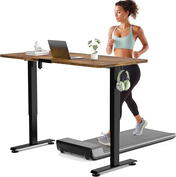 Veken Large Electric Standing Desk, Heights Adjustable, Sit to Stand Up, Work Home Office Computer Table for Study, Walking Pad, Writing, and Games, Wooden Desktop Desks